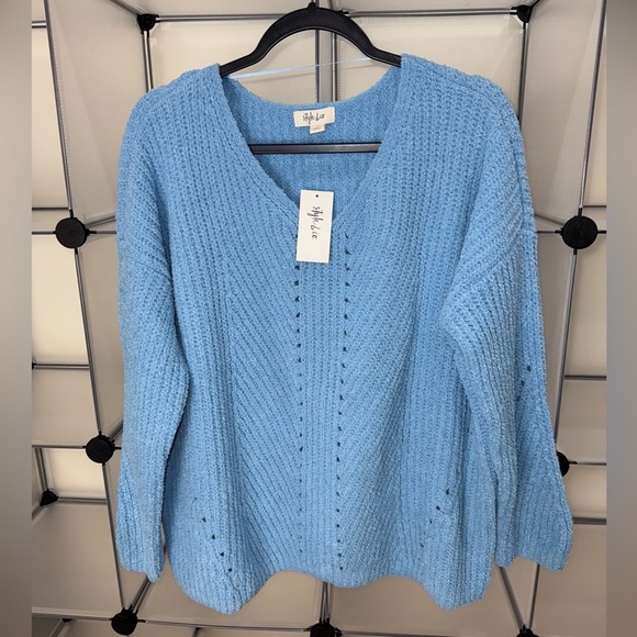 Style & Co Women's Chenille V-Neck Knit Pullon Sweater Bright Skies Size M NWT - Picture 2 of 8